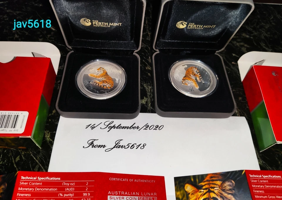 AUSTRALIA YEAR TIGER 2 COINS 2 oz ANDA PERTH MINT ZODIAC LUNAR SERIES II CHINA** - Image 2 of 4