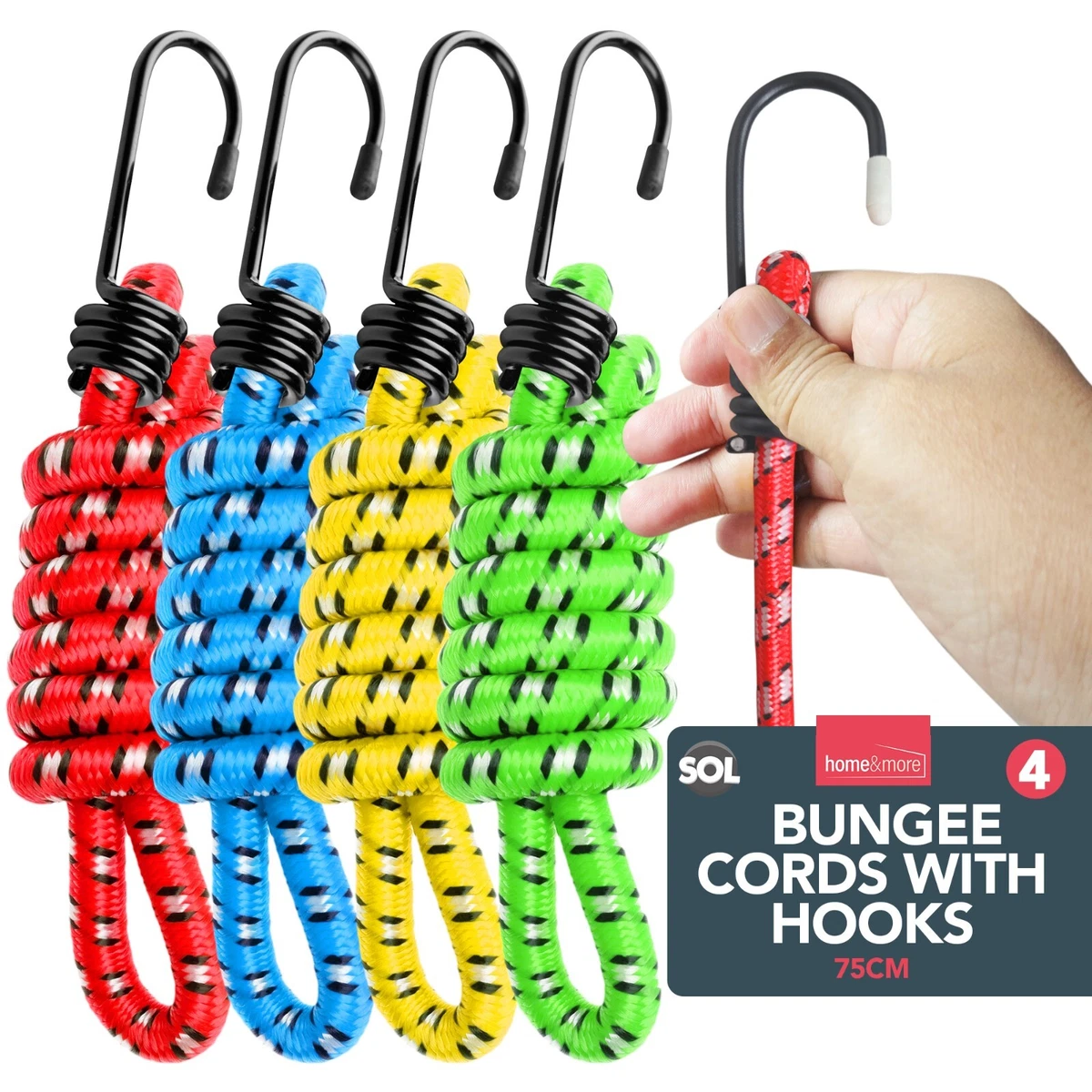 4pk Bungee Cords 75cm Long Elastic Luggage Straps Rope with Hooks Clips Car  Bike