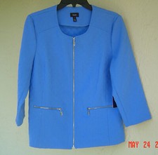 NWT RAFAELLA BLUE COTTON ZIP FRONT CAREER BLAZER JACKET SIZE 8 94