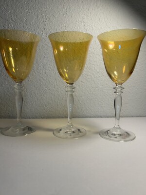 Amber Rona Luster Wine Glass Slovakia 8.1/4 H/ Pier 1 /Set Of 3