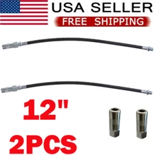 2PC 12" Flexible Grease Gun Whip Hoses Heavy Duty Extension Tube With Connectors
