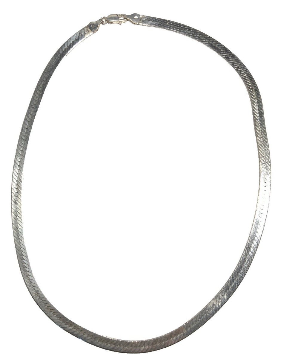 Sterling Silver 925 Herringbone Chain Necklace 18-inches Italy