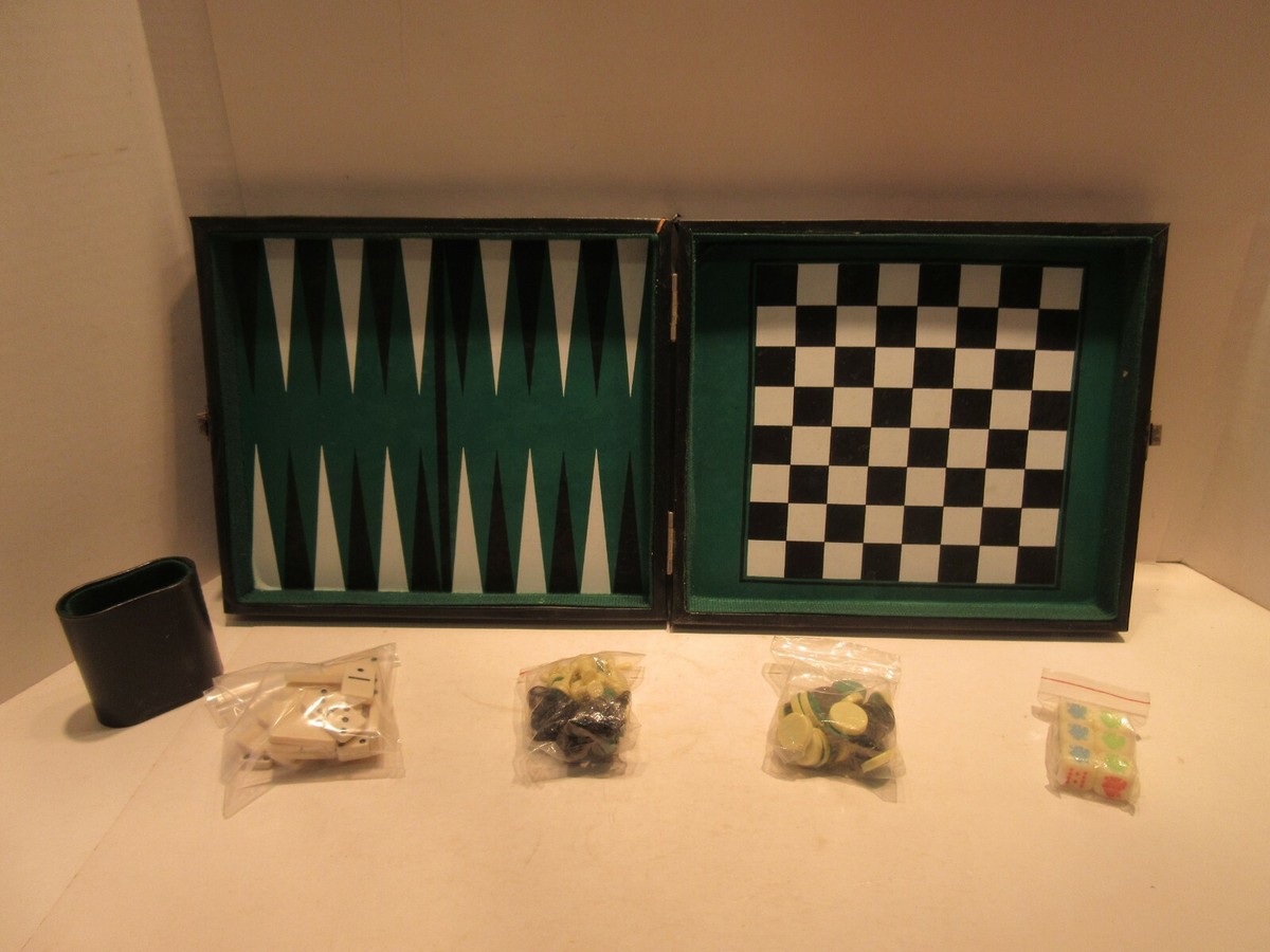 Travel Chess Checkers Dominoes Backgammon Games in Case 10x9 Made
