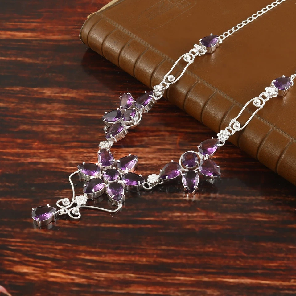 Аметист кварц драгоценных камней серебро покрытием заявление ожерелье ювелирные изделия 18» - Изображение 3 из 3