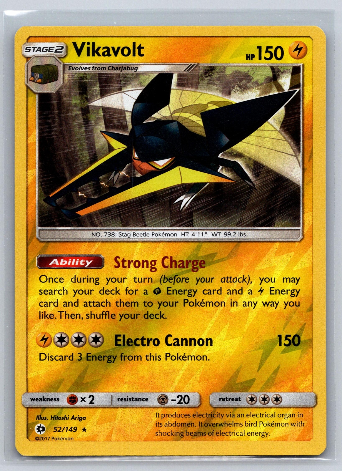 Vikavolt 52/149 Holo Rare Pokemon Sun & Moon Base LP/EX