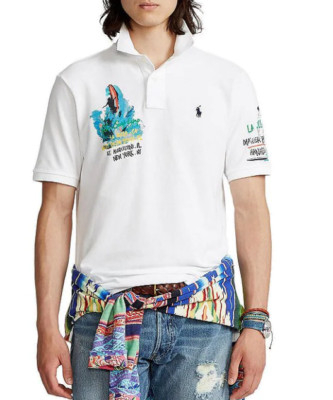 Ralph Lauren Mens Painted RL Surf Camp Waves Custom Slim Fit Mesh