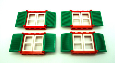 LEGO  Fenster rot Window 4 grüne Fensterläden *weisse Sprossen* 3853 Haus (L254)