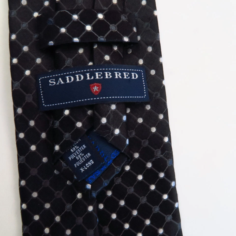 Corbata de cuello Saddlebred negra gris a cuadros a lunares para hombre 64x3,5 XL larga elegante Foto 3 de 4