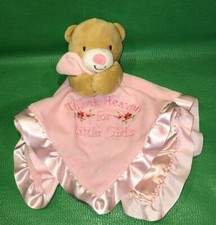 Pink Teddy Bear Thank Heaven for Little Girls Baby Security Blanket Lovey Satin