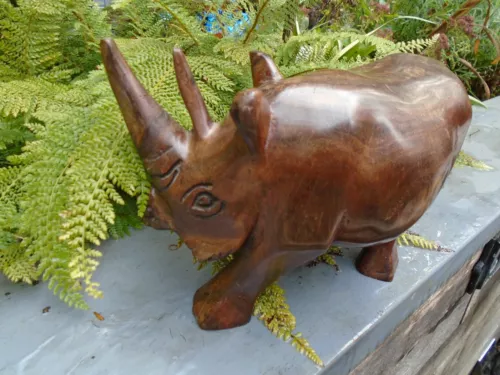 large hardwood rhino statue with super character heavy solid item image 8
