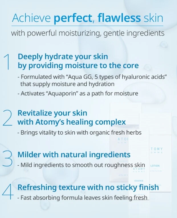 ATOMY Homme Cuidado de la Piel Juego de 3 Artículos Tónico + Esencia + Loción Hidratación K-Beauty Foto 4 de 4