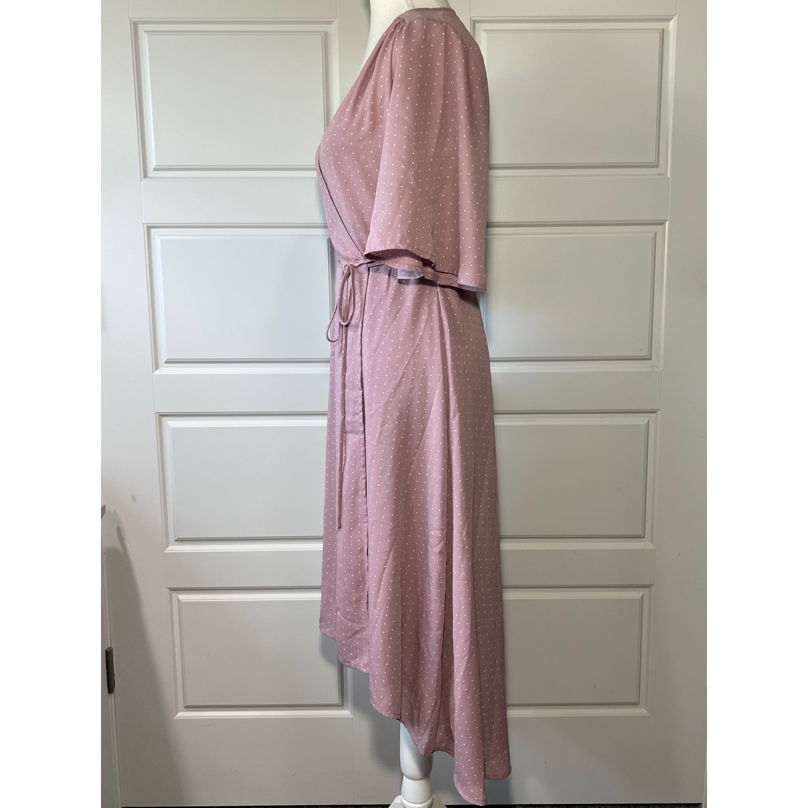 Lulus Soft Pink Triangular Polka Dot Wrap Midi Dr… - image 4