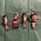 4-Vtg Rare 4” Betty Boop Red Dress Coca-cola Christmas Ornaments Glitter