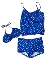 Vtg 80s JC Penney s Swimwear Bikini 3 Piece Set Swimsuit 10 12 Blue Tankini USA