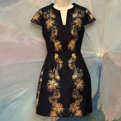 Ted Baker Tzalla Navy Gold Firework Jacquard Dress XS 0 Fit Flare
