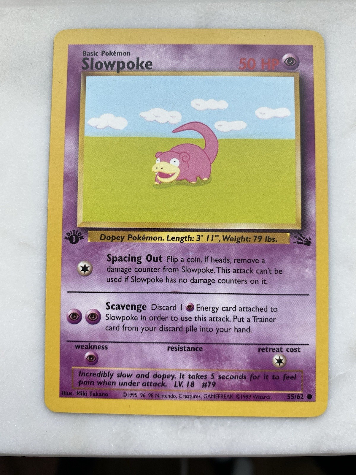 Slowpoke 55/62 1st Edition Fossil Pokémon Card – WOTC 1999 Vintage NM TCG