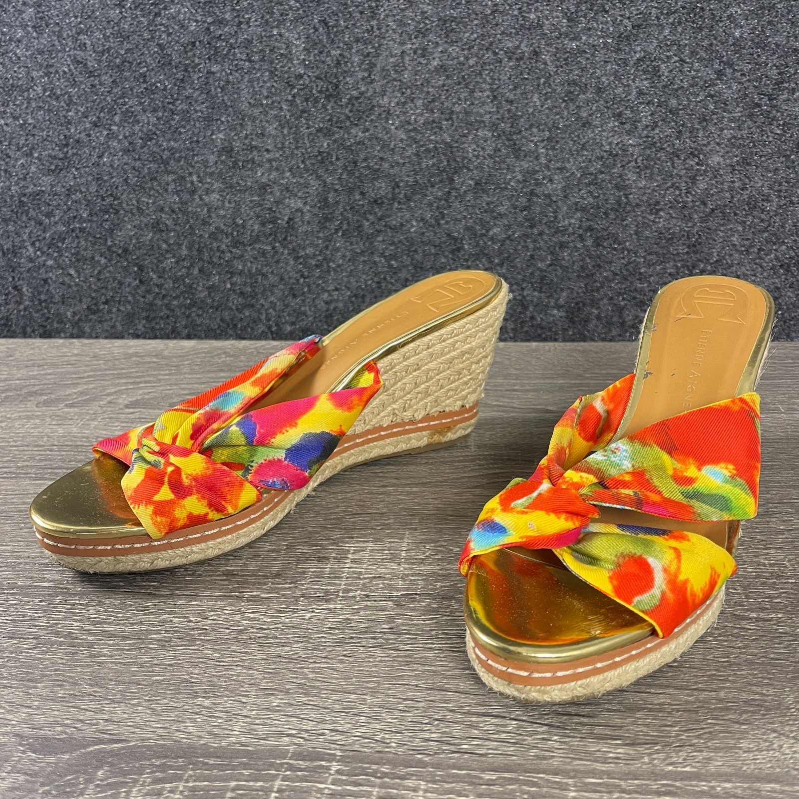 Etienne Aigner Espadrilles Women's Wedge Fabric Sandals Size 10 Open Toe Shoes