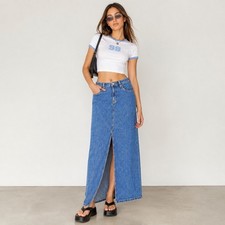 Vtg Y2k Old Navy Denim Maxi Skirt Sz 6 90s Grunge Front Slit Indie Sleaze Jean