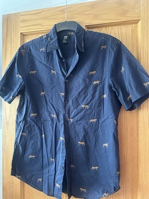 H&M Men’s Navy Shirt Medium 100% Cotton Button Up Casual Smart M - Image 1 of 4
