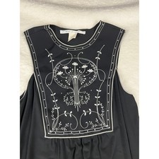 Max Studio Black Sleeveless Embroidered A-Line Dress Women Size S