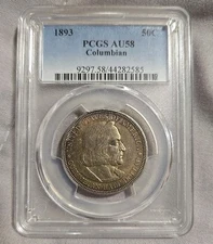🇺🇲🇺🇲🇺🇲🇺🇲1893 Columbian Silver 50c PCGS AU58. First Commem Half Dollar 🦃