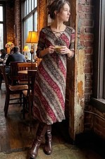 Y2K Vtg Striped Paisley Lace Up Midi Dress Size 6 Fairy Whimsigoth Boho 2000s