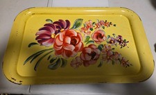 Vintage Metal Lap Tray W/Red & Pink Flower 14-1/4" X 8-3/4"