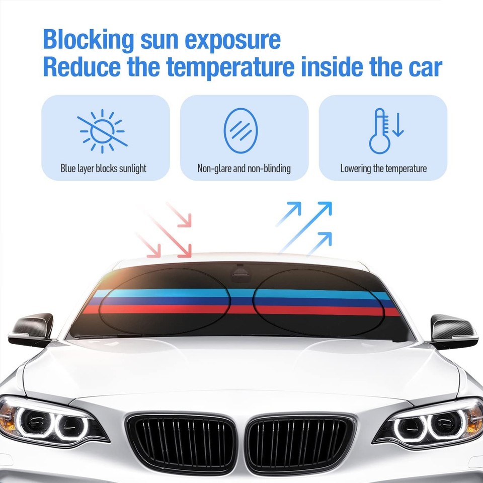 For BMW 3/4/5/6/7 Series Car Windshield Sunshade Shield Tri Color UV ...