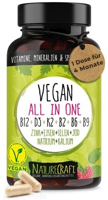Vegan All-in-One - Vitamin B12+D3+K2+B2+B6+B9 Folsäure + 120 Stück (1er Pack) 