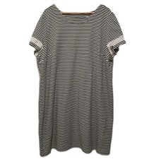 Talbots Short Sleeve Dress Womens 3X Black White Striped Knit Pullover Preppy