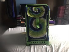 Zuca Green Blue White Tye Dye Swirl Bag  Lime Green Frame Carry Case Lights Up