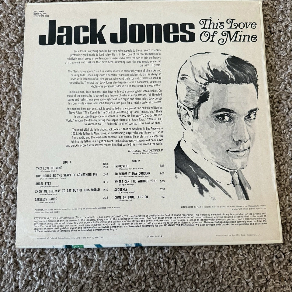 VTG Jack Jones This Love Of Mine Record Vinyl 12" LP 33 RPM SPC-3001 Foto 2 de 2