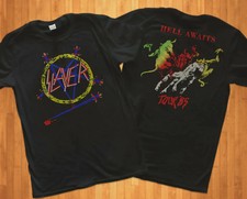 SLAYER TOUR 1985 T-SHIRTHELL AWAITS METAL ROCK THRAS T SHIRT