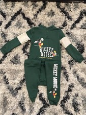 Disney Mickey Mouse Unisex 2 Piece Tracksuit Set Green Size 6 Sweatshirt Pants