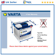Car Battery C22 Varta 012 470A 52Ah 4Yr Warranty 207x175x190 Blue Dynamic
