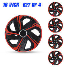 16 Hubcaps Universal Wheel Covers - Red Black - Snap On With Retention Rings 16 Hubcaps Universal Wheel Covers - Red Black - Snap On With Retention Rings