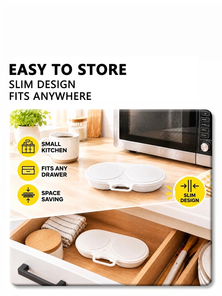 Product photo 6 of 7 — Microwave Egg Poacher Cooker 2 Eggs Steamer Breakfast Kitchen Omelette Maker