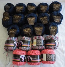 Garn: Wolle: 21 blaue Knäuel (Uni + Muster) aus Viscose & BW für Pullover!