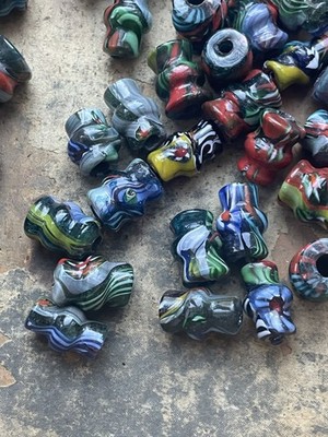 18 Vintage NEW African Trade Beads, Millifiori Glass Handmade Colorful Unique