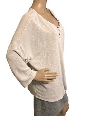 Pure Jill Sand-washed Henley Top Women 2X Sustainable Comfort Lagenlook Relaxfit