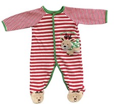 LITTLE ME Christmas Red Stripe BEAR Footed Sleeper Pajamas 9 Months