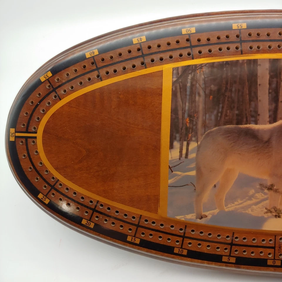Solid Wood Wolf Cribbage Board - 16" Large vtg Wild Animals Forest Rustic Lodge - Image 3 of 4