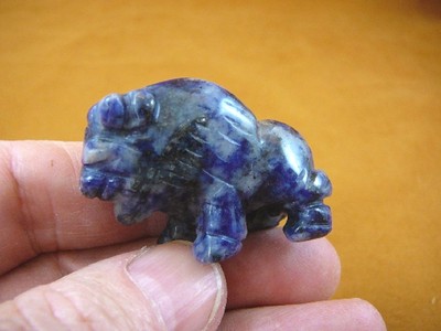 (Y-BUF-565) little Blue Sodalite BUFFALO bison gemstone carving gem figurine