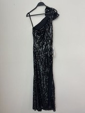 NWT Mac Duggal Black Sequined One-Shoulder Evening Gown Dress Size 0