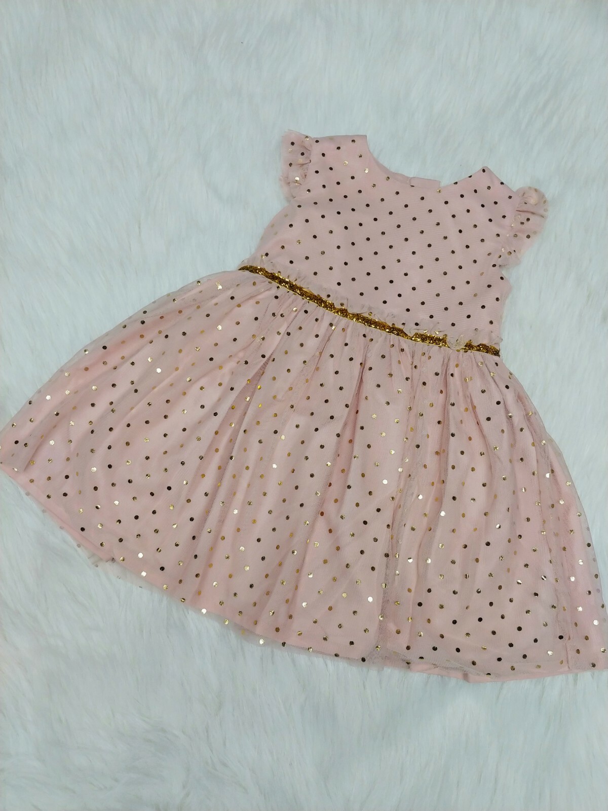 pink and gold polka dot dress