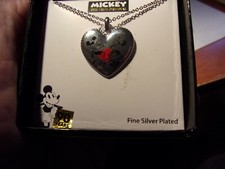 Discount Disney Fine Silver Plated Minnie Mickey Heart Pendant  Necklace- 8 s/h