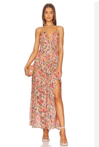 ASTR The Label Tropics Women's Floral Print Cut-Out Plunging Maxi Dress S Nwt