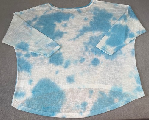 We Living In Yellow Top 1X Women Blue White Tie Due Stretch Long Sleeves Comfort - Picture 3 of 9
