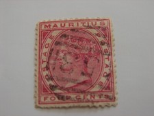 ILE MAURICE. 4 CENTS VICTORIA. TAMPON 53.