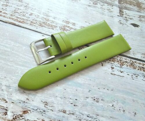 Premium Lime Green Leather Watch Band Strap Replacement Mens Womens 12mm to 30mm - Picture 1 of 6
